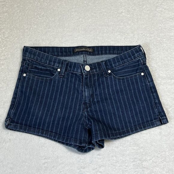 Abercrombie & Fitch Dark Blue Jean Shorts Women’s 24 Striped - Picture 13 of 17